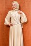 Beige Stone Embroidered Bustier Evening Dress - 2