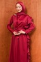 Burgundy Shoulder Ruffled Satin Evening Dress - 2
