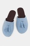 Nella Bebe Blue Genuine Suede Leather Tassel Detail Flat Sole Women's Slippers - 4
