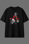Red Motor Design with Helmet Front Printed Black Oversize T-Shirt