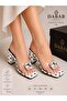 Rodin Women's Transparent Banded Stone Buckle Polka Dot Patterned Square Toe White 7 cm Thick Heeled Slippers