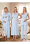New Season Blue Shawl Collar Breastfeeding Feature Lace Detailed Design Wide Straps 100% Cotton Maternity Nightgown Pajama Set - 8