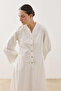 V-Neck Poplin Dress Ecru - 4
