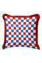 Retro Plaid Geometric Square Pattern Fringed Pillowcase - Mosaic Blue Burgundy Tassel Throw Pillow Cover - 2