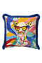 Pop Art Cat Figured Colorful Fringed Pillowcase - Abstract Blue Navy Tassel Throw Pillow Cover - 7