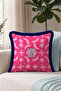Tropical Palm Tree Bom Dia Fuchsia Fringed Pillowcase-Exotic Pink Navy Blue Tassel Throw Pillow Cover - 2