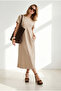 Women's Stone Crew Neck Pocketed Modal Buttoned Flowy Dress Elb-19002666