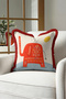 Ethnic Fringed Pillowcase with Elephant Motif - Exotic Figured Cream Red Burgundy Tassel Throw Pillow Cover - 4