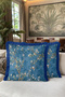 Luxury Bird and Floral Spiral Branch Fringed Pillowcase-Exotic Garden Navy Blue Tassel Throw Pillow Cover - 2