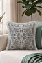 Damask Motif Fringed Pillowcase - Classic Ethnic Modern Anthracite Cream Tasseled Throw Pillow Cover - 7