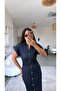 Navy Blue Lycra Premium Jean Dress - 5