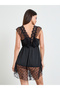 Black Heart Print Mesh Slip - 4