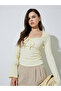 Yellow Long Sleeve Shirred Tie-Front Top - 3