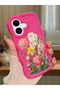 iPhone 16 Compatible Case with Camera Protection Red Silicone Couple Phone Case with Floral Pattern