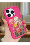 iPhone 15 Pro Max Compatible Case with Camera Protector Red Silicone Couple Phone Case with Floral Pattern
