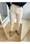 Women's Cream High Waist Mom Jean Pants Stretchy - 3