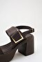 Women's Brown Thick Heeled Sandals Open Back Casual Shoes - 3