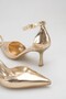 Women's Mirror Gold Pointed Toe Heeled Shoes - 3