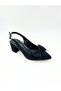Black Fabric Thick Heeled Bow Detailed Open Back Pointed Toe Women's Siteletto Vdz02023 - 8