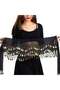 Imported Belly Dance Wrap Belt Skirt Black With Gold Coins Suitable For 8+ Years One Size for Performance Costume(Black)