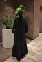 Black Half-Buttoned Layered Dress with Elastic Sleeves - 4