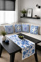Blue and White Tile Floral Pattern Runner and Set of 4 Throw Pillow Covers Decorative Pillow