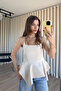 Stone Color Asymmetrical Cut Lined Strap Blouse - 2