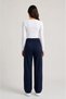 Women's Navy Blue High Waist Wide Leg Pocketed Draped Comfortable Flexible Crepe Fabric Trousers - 3