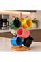 7-Piece Mug Set with Bamboo Hanger, 6 Colorful Ceramic Mugs and Natural Stand - 2