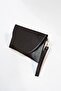 Women's Black Wrinkled Shiny Leather Look Elegant Envelope Model, Medium Size Portfolio Clutch Bag with Wrist Strap (30Cmx19Cm) - 5