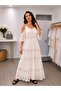 Ecru Off-The-Shoulder Lace Detailed Bohemian Maxi Dress
