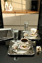 Set of 4 Square Stainless Steel Trays – Decorative Coffee and Tea Serving Tray with Embossed Pattern Versay