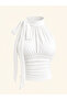 White Halter-Neck Detailed Blouse