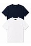 Set of 2 Men's White-Navy Blue Cotton Slim Fit Crew Neck Basic T-Shirts