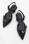 Women's Buckle Heeled Shoes Black Skin - 7