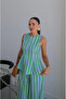 Blue-Green Striped Blouse and Pants Set - 30460 - 3