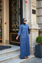 Women's Leaf Embroidery Detailed Half-Button Dress Blue - 4