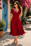 Strong Style-Women's Asymmetrical Collar Short Sleeve A-Line Midi Dress (105 cm) - 4