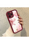 iPhone 13 Pro Max Compatible Case Camera Protector Burgundy Silicone Couple Phone Case Floral Pattern - 3