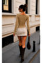 Women's Boat Neck Long Sleeve Blouse with Ruched Sides and Asymmetrical Front Cut - 2