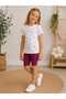 Girls' Floral Patterned Cotton Crew Neck T-Shirt and Half Tights Summer Two-Piece Set - 6