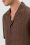 Coffee Linen Blend Striped Relax Fit Men's Short Sleeve Shirt - 2