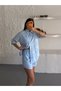 Women's Embroidered Striped Shirt and Shorts Set - 6