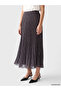 Brown Polka Dot Pleated Skirt with Elastic Waist - 2