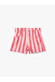 Cotton High Waist Striped Denim Shorts with Pockets