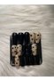 Handmade Press-On Nails Set - Glossy Onyx Black & Nude with Glitter Swirls and Mini Hearts Chic Coffin Ballerina Shape Custom Gel Nails - 2