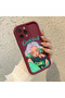 iPhone 12 Pro Compatible Case Camera Protector Burgundy Silicone Couple Phone Case Girl Pattern - 3
