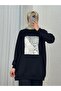 Akınay Printed and Embroidered Stitching Detail Sweatshirt-Eu2683 Black - 2