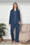 Women's Seasonal Front Buttoned Shirt Collar Long Sleeve Lycra Rink Viscose Pajama Set 2888
