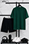 Bklyn Printed Cotton Fabric Men's T-Shirt-Shorts Set - 2